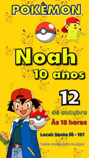 Convite de Aniversário Pokémon Amarelo para Editar