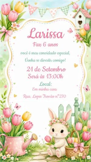 Convite de Aniversário Tema Coelhinha Aquarela para Editar