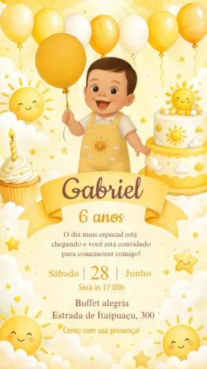 Convite de Aniversário Raio de Sol Amarelo Editável