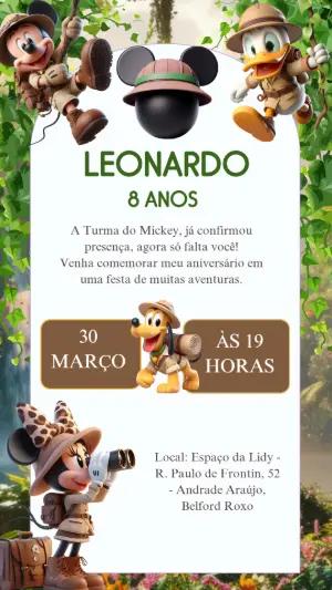 Convite de Aniversário Mickey Safari na Selva para Editar