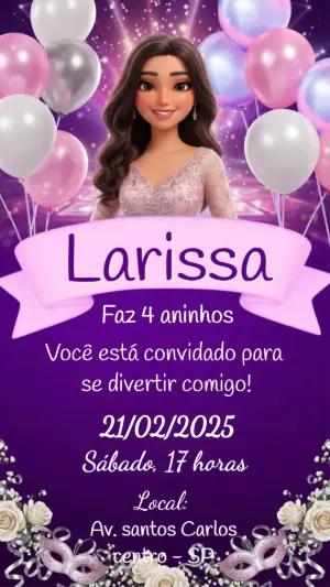Convite de Aniversário Princesa Moderna Roxo e Rosa para Editar