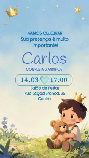 Convite de Aniversário Príncipe Fofo para Editar