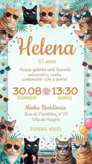 Convite de Aniversário Infantil Gatinhos na Festa Editável