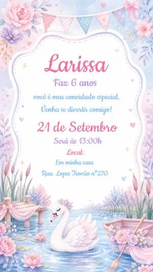 Convite Aniversário Cisne Aquarela Delicado para Editar