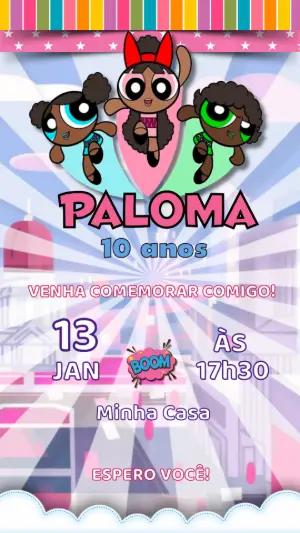 Convite Aniversário Meninas Super Poderosas Pretas para Editar