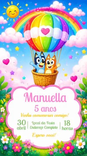 Convite de Aniversário Bluey e Bingo Colorido para Editar