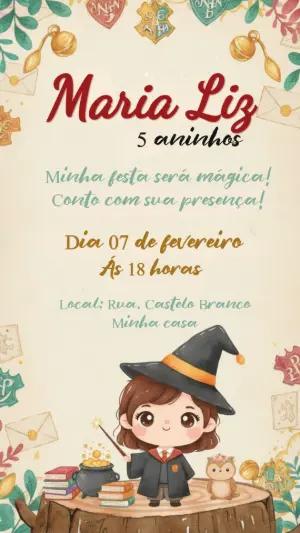 Convite de Aniversário Tema Hermione Fofa Editável