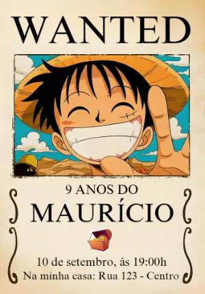 Convite Aniversário One Piece Procurado Editável Online