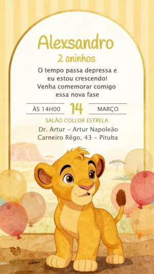 Convite de Aniversário Infantil Rei Leão Simba Editável