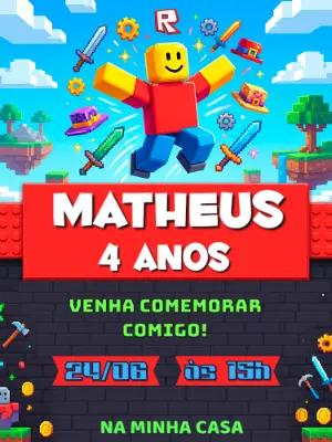 Convite de Aniversário Roblox para Editar