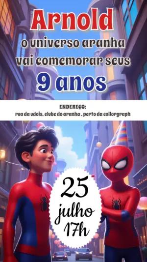 Convite Aniversário Universo Aranha para Editar Online