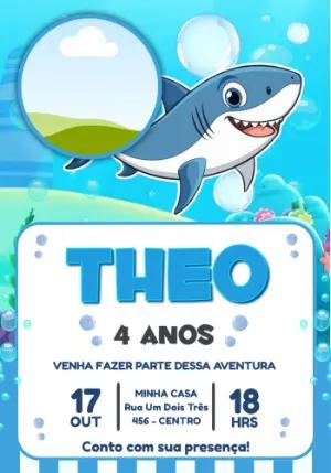 Convite Digital Aniversário Infantil Tubarão para Editar com Foto