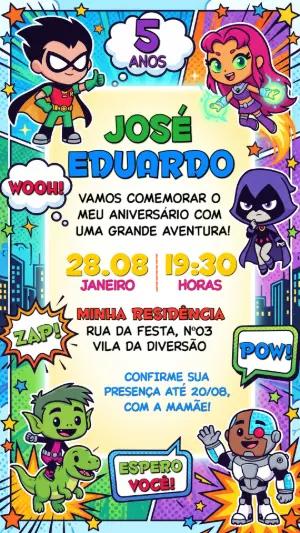 Convite de Aniversário Jovens Titãs em Ação Editável