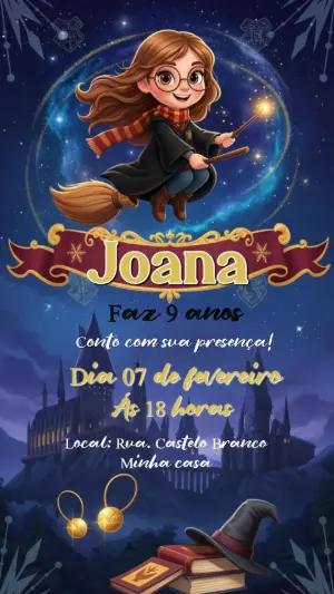 Convite de Aniversário Harry Potter Menina Modelo Editável