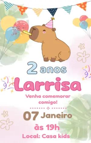 Convite de Aniversário Digital Tema Capivara Fofa para Editar