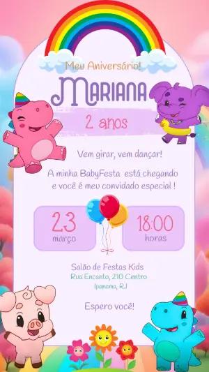Convite de Aniversário Babytube Colorido para Editar