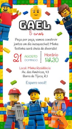 Convite de Aniversário Lego com Personagens para Editar Online