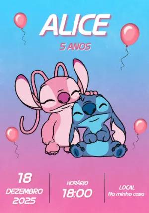 Convite de Aniversário Stitch e Angel para Editar Online