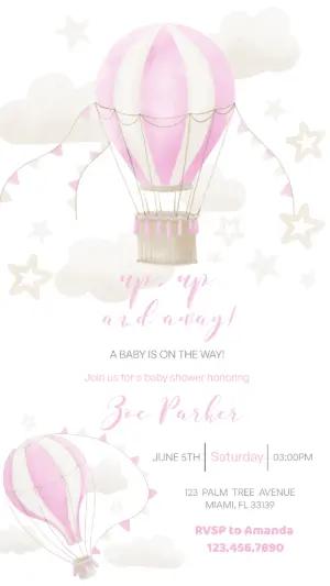 Pink Hot Air Balloon Baby Shower Invitation Editable Template