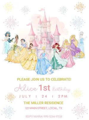 Princess Watercolor Birthday Invitation to Edit Online