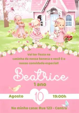 Convite de Aniversário Casa de Bonecas para Editar Online