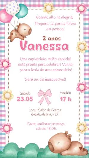 Convite Digital Aniversário Infantil Tema Capivara para Editar
