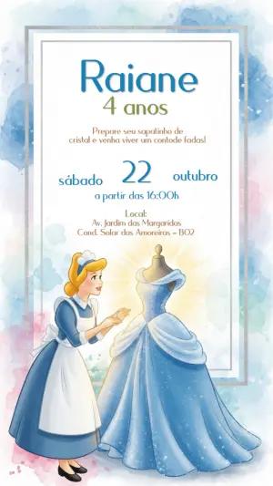 Convite de Aniversário Cinderela para Editar Online