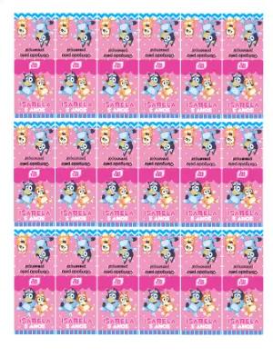 Rótulo Editável para Tic Tac Festa Bluey e Bingo Rosa