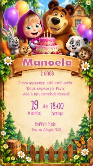 Convite de Aniversário Masha e o Urso Editável