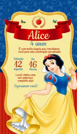 Convite de Aniversário Branca de Neve Digital para Editar