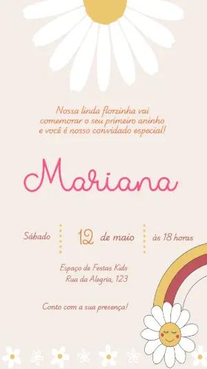 Convite de Aniversário Margarida e Arco-íris para Editar