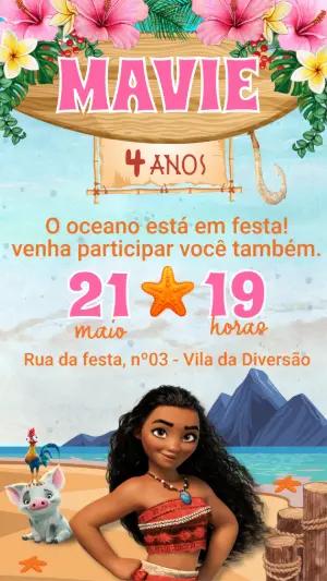 Convite de Aniversário Moana Tropical para Editar Online