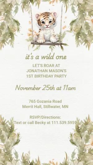 Wild One Tiger Birthday Invitation to Edit Online