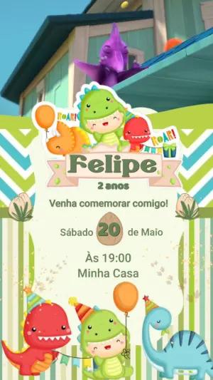 Convite Animado Aniversário Dino Baby para Editar Online