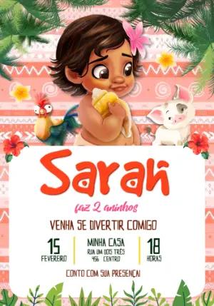 Convite de Aniversário Moana Baby Tropical para Editar Online