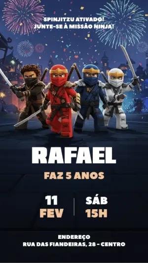 Convite de Aniversário Ninjago com Ninjas para Editar Online