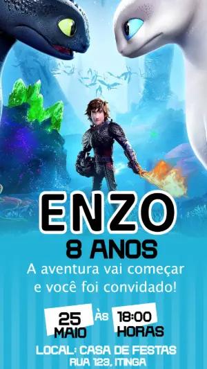 Convite de Aniversário Como Treinar Seu Dragão Editável