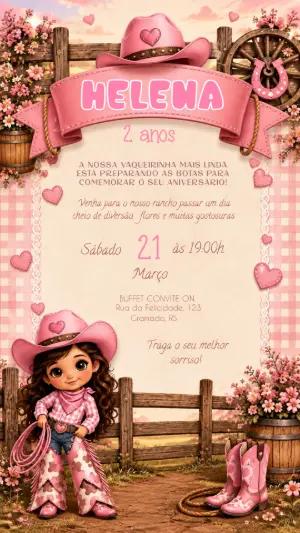 Convite de Aniversário Fazendinha Rosa para Menina Editável