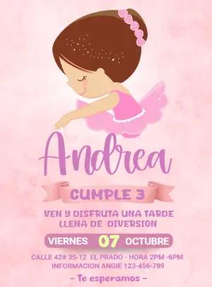 Invitación de Cumpleaños Bailarina Rosa para Editar