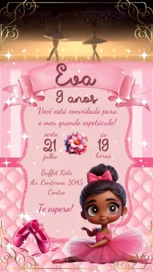 Convite Animado Aniversário Bailarina Morena para Editar Online