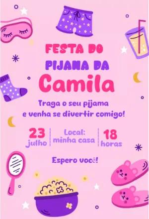 Convite Festa do Pijama com Ilustrações Fofas para Editar