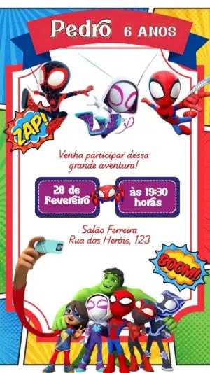 Convite Aniversário Spidey e Seus Amigos para Editar Online