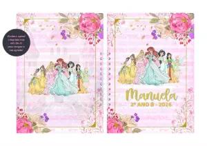 Capa de Agenda Princesas Disney Aquarela para Editar Online