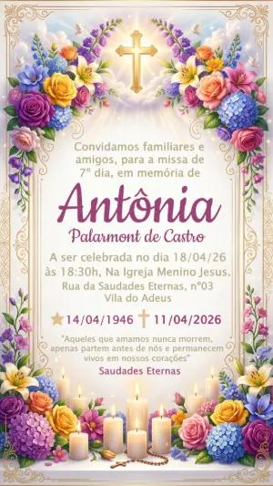 Convite de Missa de 7º Dia Floral e Religioso para Editar