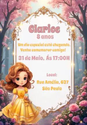 Convite Aniversário Princesa Dourada para Editar e Imprimir