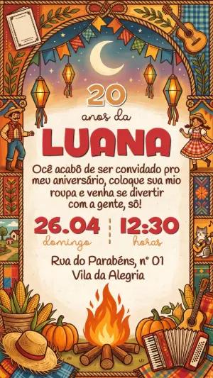 Convite de Aniversário Festa Junina Editável Rústico