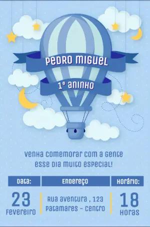 Convite de Aniversário Balão Azul para Editar Online