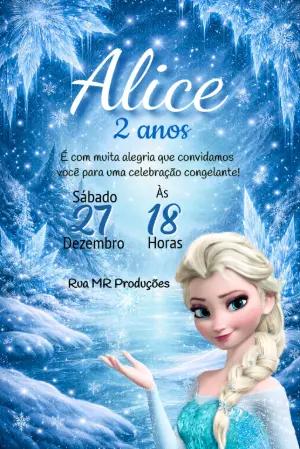 Convite de Aniversário Frozen Princesa do Gelo Editável