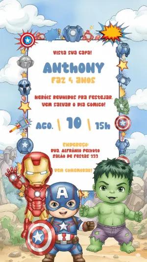 Convite Aniversário Super Heróis Baby para Editar Online