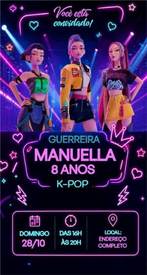 Convite de Aniversário Guerreiras Do Kpop Huntrix Editável